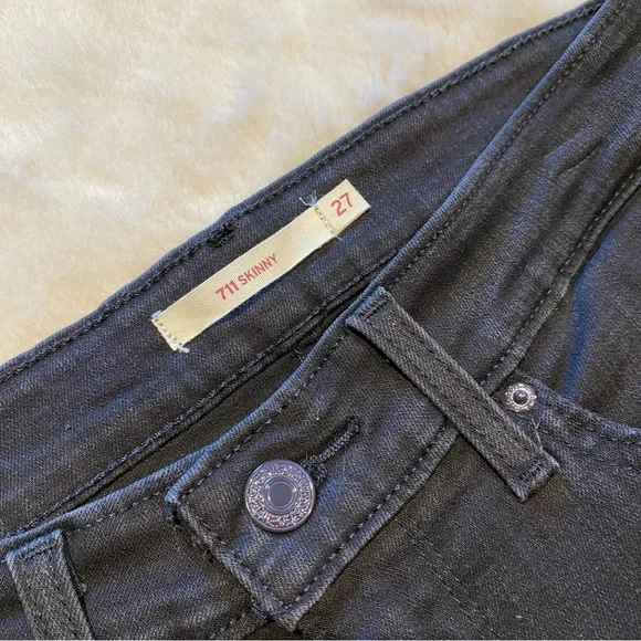(27) Levi’s 711 Skinny Mid-Rise Jeans Black Distressed Midrise Slim Fit - Picture 4 of 12